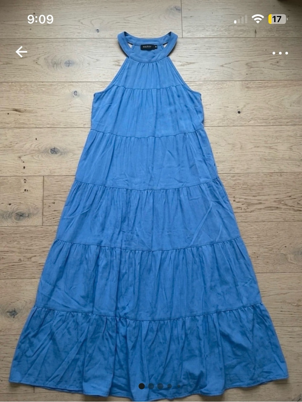 Powder Blue Riviera Tiered Halter Maxi Dress Euro Summer Mermaidcore Festival M